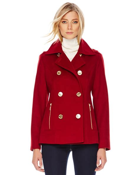 michael kors peacoat women's red|Michael Kors wool peacoat.